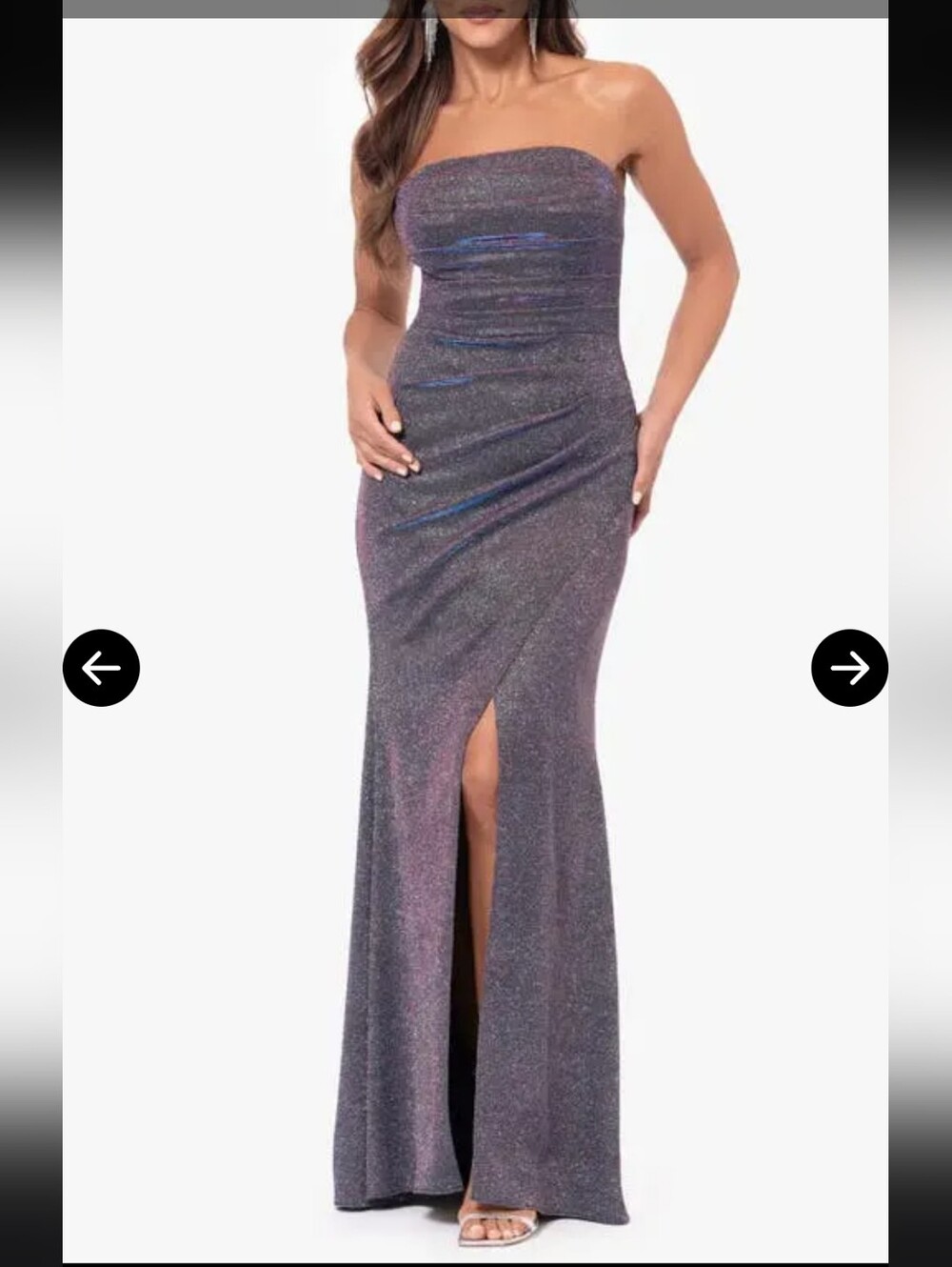 Xscape Black Metallic Strapless Evening Gown Ruched Formal Dress Sz 14 $269